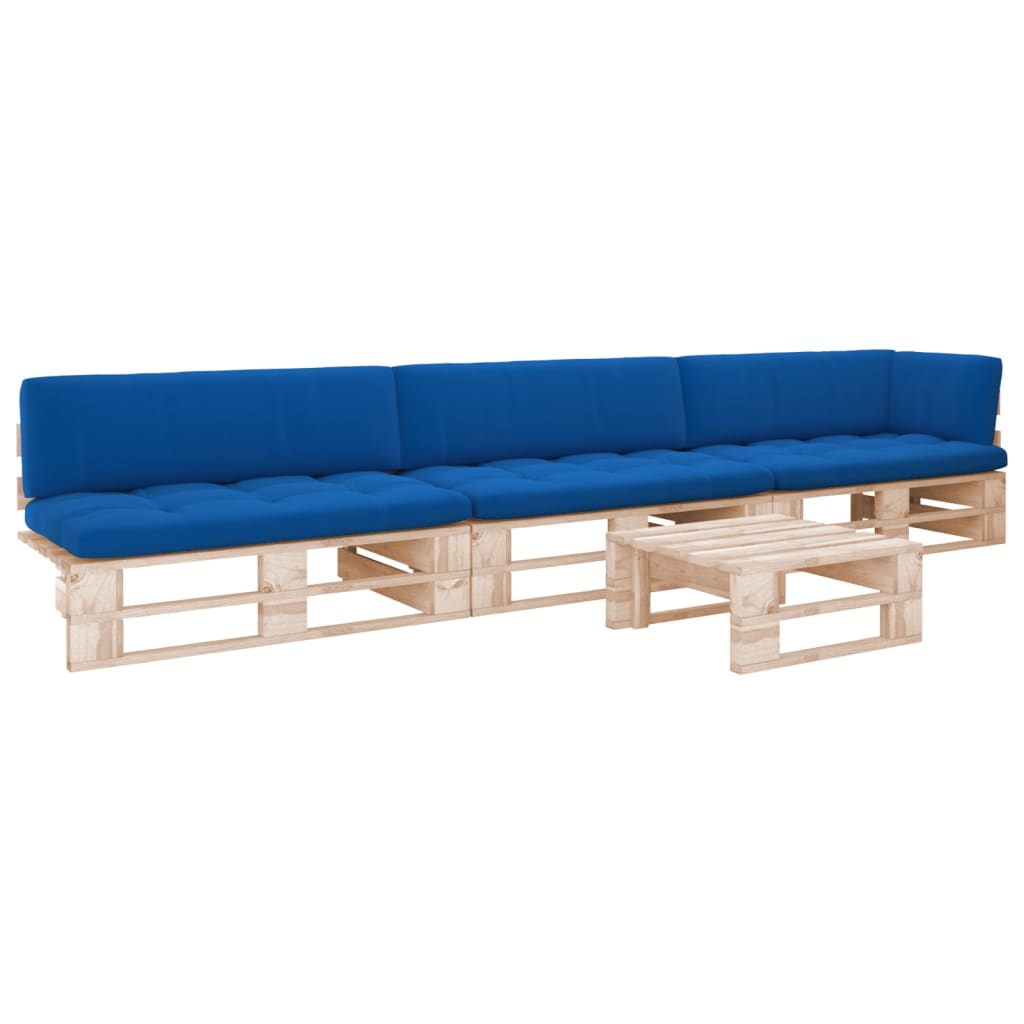 4-Delige Loungeset Pallet Met Kussens Geïmpregneerd Grenenhout Koningsblauw 1 Bruin