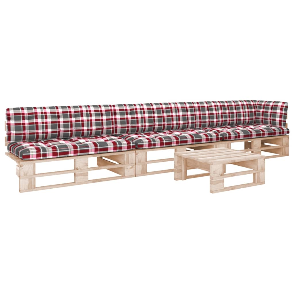 4-Delige Loungeset Pallet Met Kussens Geïmpregneerd Grenenhout Rood Ruitpatroon 1