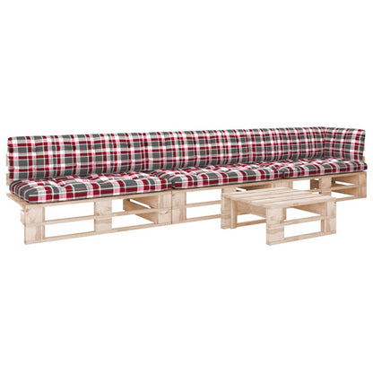 4-Delige Loungeset Pallet Met Kussens Geïmpregneerd Grenenhout Rood Ruitpatroon 1