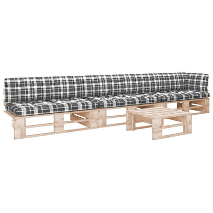 4-Delige Loungeset Pallet Met Kussens Geïmpregneerd Grenenhout Grijs Ruitpatroon 1