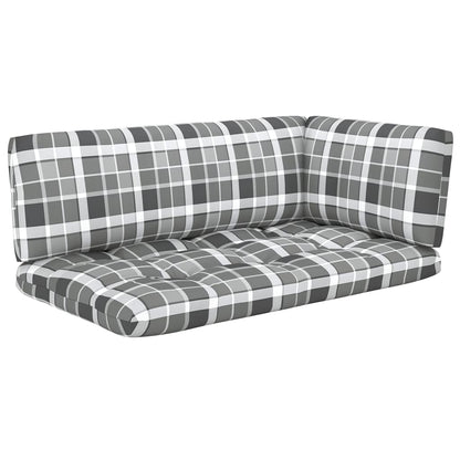4-Delige Loungeset Pallet Met Kussens Geïmpregneerd Grenenhout Grijs Ruitpatroon 1