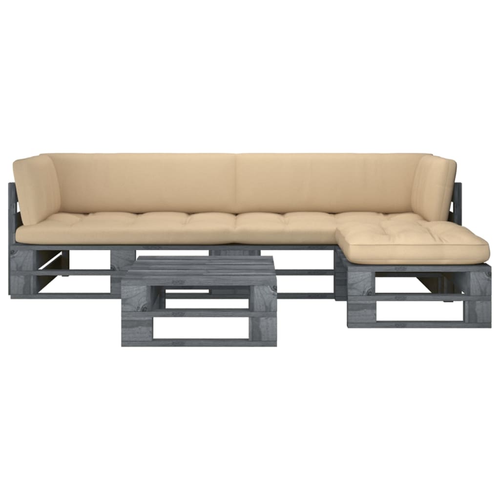 4-Delige Loungeset Pallet Met Kussens Geïmpregneerd Hout Beige 1 Grijs