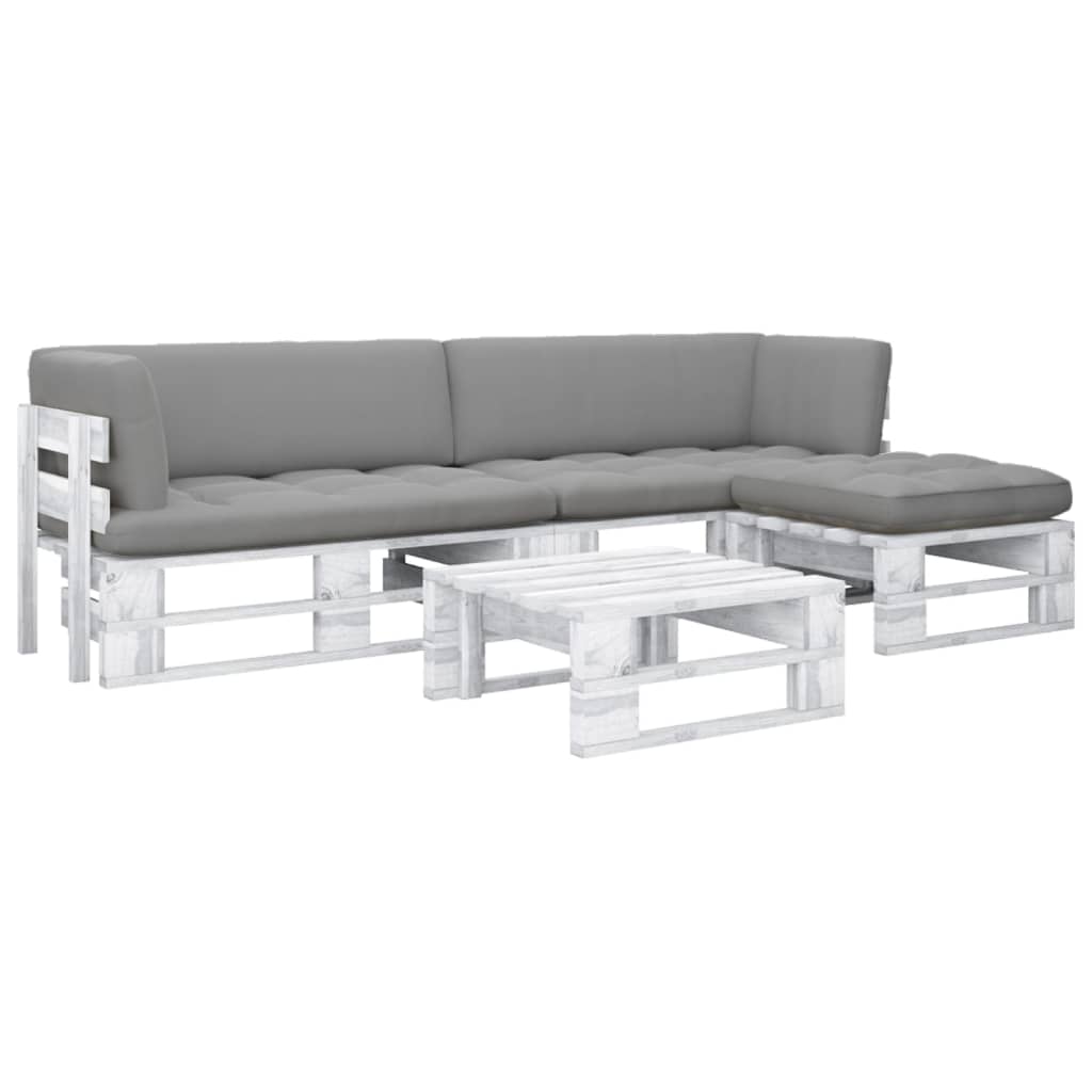 4-Delige Loungeset Pallet Met Kussens Geïmpregneerd Hout Grijs 1