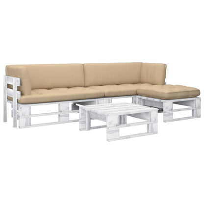 4-delige Loungeset pallet met kussens wit geïmpregneerd hout