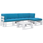 4-Delige Loungeset Pallet Met Kussens Geïmpregneerd Hout Blauw 1 Wit 2x hoek + voetensteun + Tafel