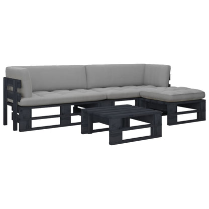4-Delige Loungeset Pallet Met Kussens Geïmpregneerd Hout Grijs 1