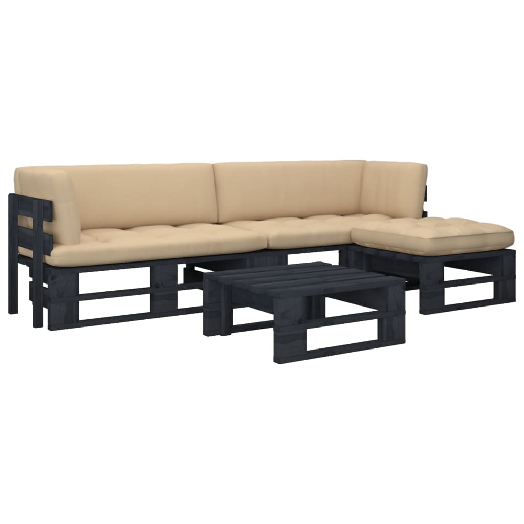 4-Delige Loungeset Pallet Met Kussens Geïmpregneerd Hout Beige 1 Zwart