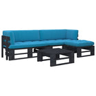 4-Delige Loungeset Pallet Met Kussens Geïmpregneerd Hout Blauw 1 Zwart 2x hoek + voetensteun + Tafel