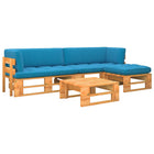 4-Delige Loungeset Pallet Geïmpregneerd Grenenhout Blauw 1 Honingbruin 2x hoek + voetensteun + Tafel