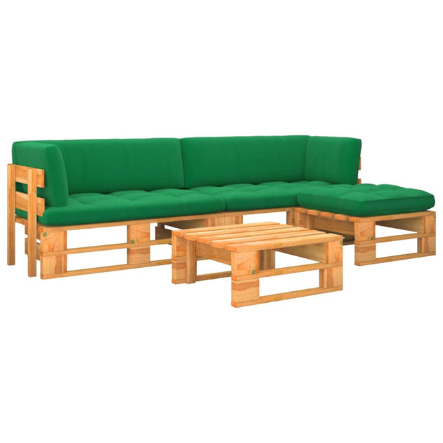 4-Delige Loungeset Pallet Geïmpregneerd Grenenhout Groen 1 Honingbruin 2x hoek + voetensteun + Tafel