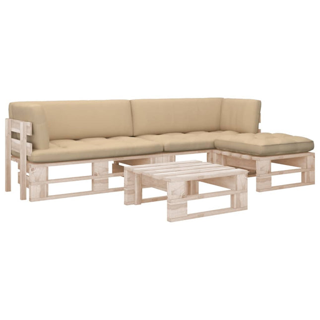 4-delige Loungeset pallet met kussens geïmpregneerd grenenhout Bruin 2x hoek + voetensteun + Tafel