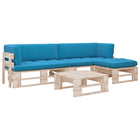 4-Delige Loungeset Pallet Met Kussens Geïmpregneerd Grenenhout Blauw 1 Bruin 2x hoek + voetensteun + Tafel