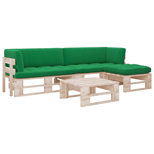 4-delige Loungeset pallet met kussens geïmpregneerd grenenhout Bruin 2x hoek + voetensteun + Tafel