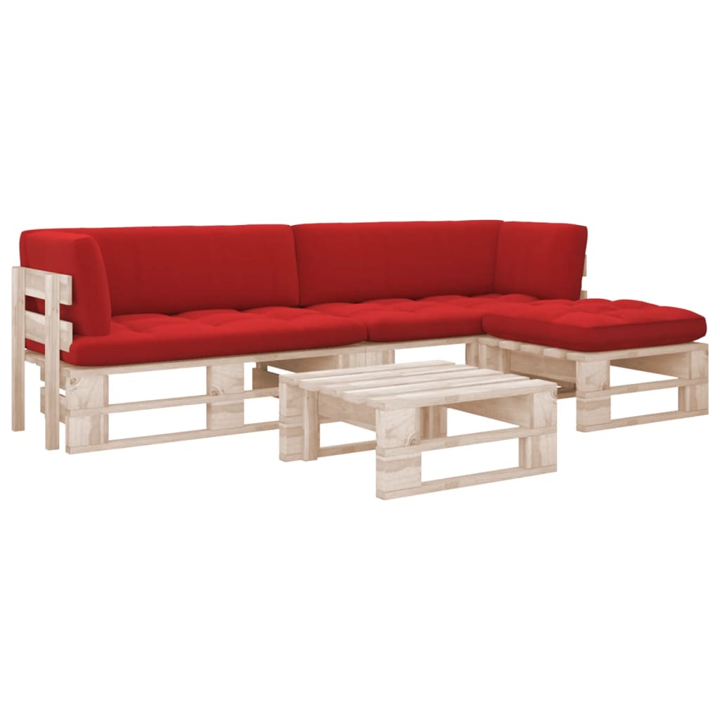 4-Delige Loungeset Pallet Met Kussens Geïmpregneerd Grenenhout Rood 1 Bruin