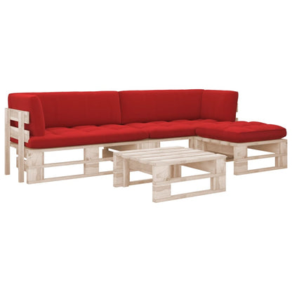 4-Delige Loungeset Pallet Met Kussens Geïmpregneerd Grenenhout Rood 1 Bruin