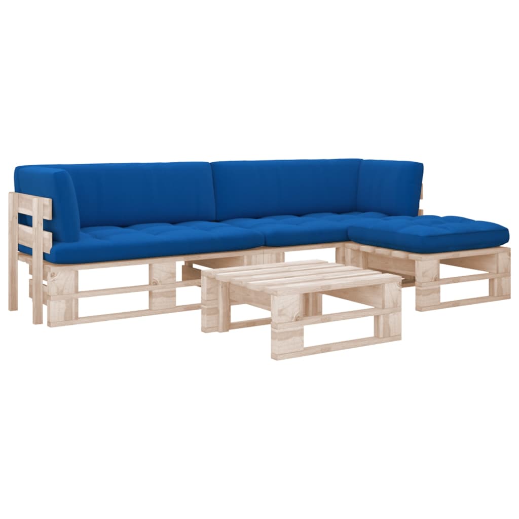 4-Delige Loungeset Pallet Met Kussens Geïmpregneerd Grenenhout Koningsblauw 1 Bruin