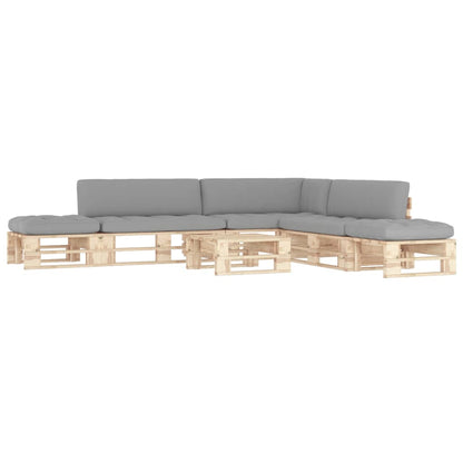 6-Delige Loungeset Pallet Met Kussens Geïmpregneerd Grenenhout Grijs 1 Bruin