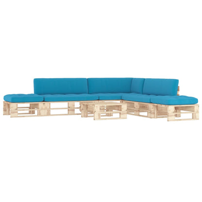 6-Delige Loungeset Pallet Met Kussens Geïmpregneerd Grenenhout Blauw 1
