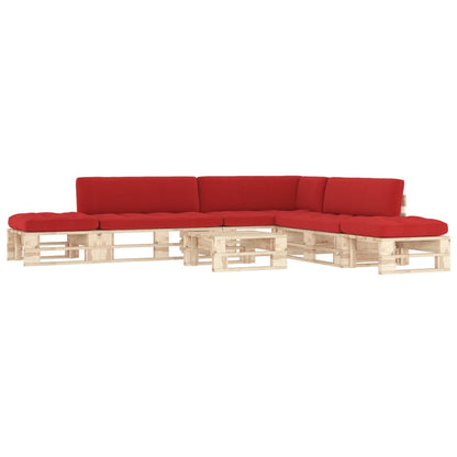 6-Delige Loungeset Pallet Met Kussens Geïmpregneerd Grenenhout Rood 1 Bruin