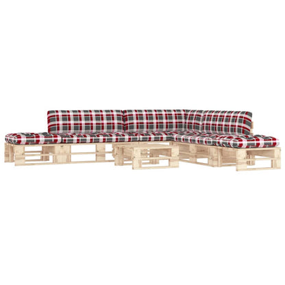 6-Delige Loungeset Pallet Met Kussens Geïmpregneerd Grenenhout Rood Ruitpatroon 1