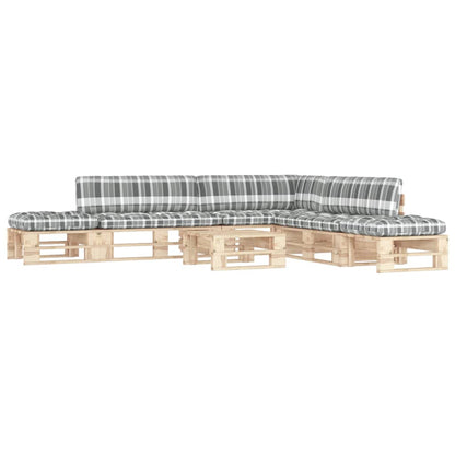 6-Delige Loungeset Pallet Met Kussens Geïmpregneerd Grenenhout Grijs Ruitpatroon 1