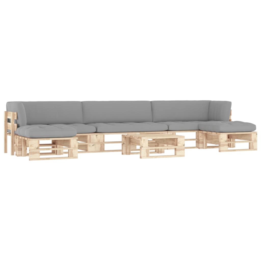 6-Delige Loungeset Pallet Met Kussens Geïmpregneerd Grenenhout Grijs 1 Bruin