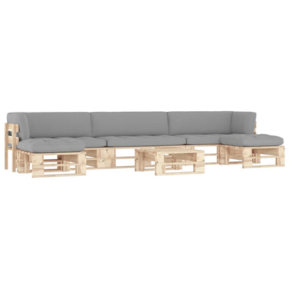 6-Delige Loungeset Pallet Met Kussens Geïmpregneerd Grenenhout Grijs 1 Bruin