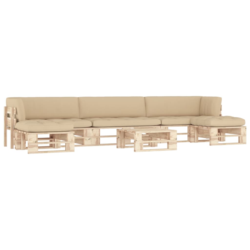 6-Delige Loungeset Pallet Met Kussens Geïmpregneerd Grenenhout Beige 1 Bruin