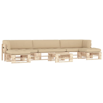 6-Delige Loungeset Pallet Met Kussens Geïmpregneerd Grenenhout Beige 1 Bruin