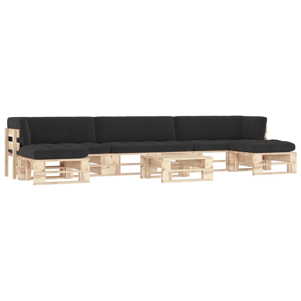6-Delige Loungeset Pallet Met Kussens Geïmpregneerd Grenenhout Zwart 1 Bruin
