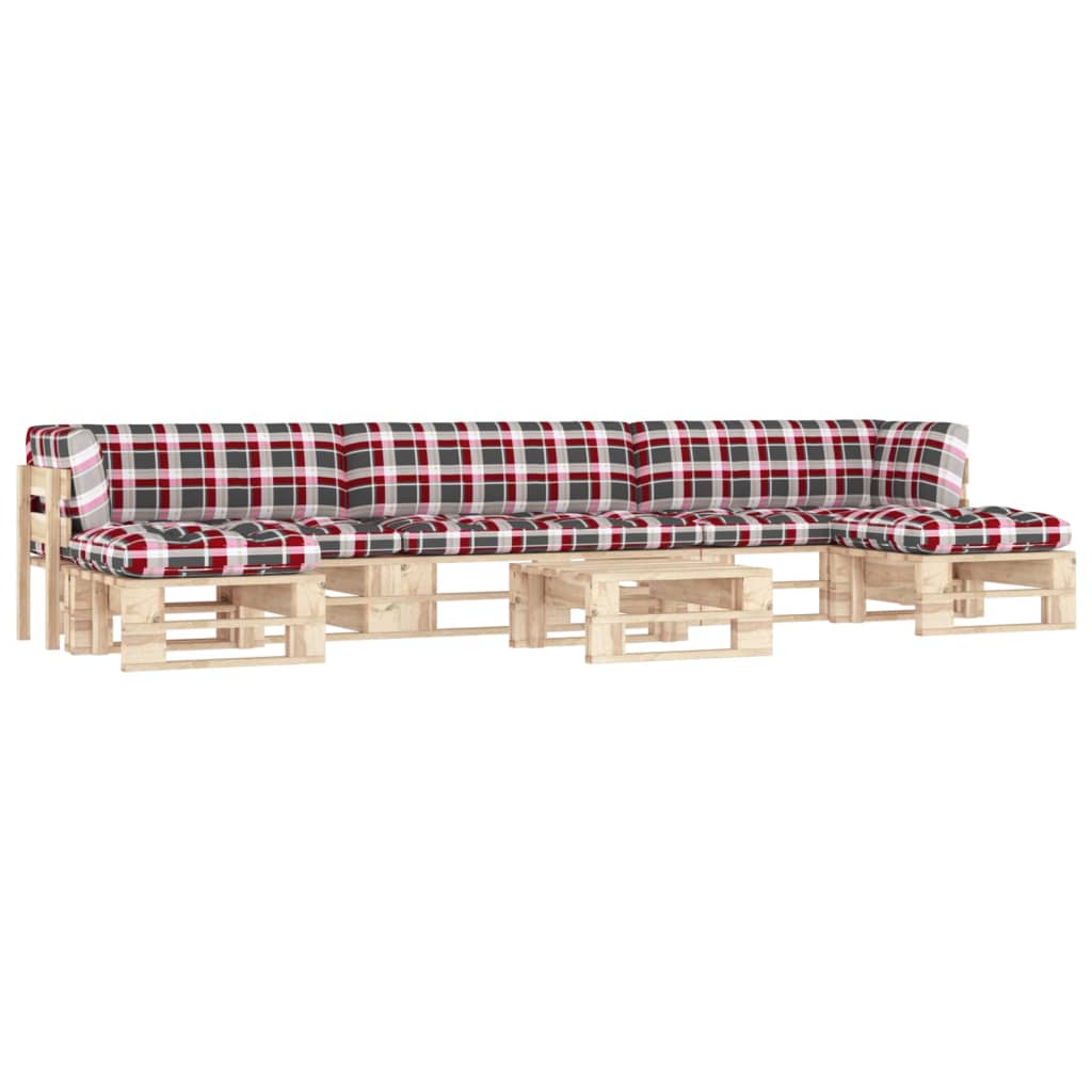 6-Delige Loungeset Pallet Met Kussens Geïmpregneerd Grenenhout Rood Ruitpatroon 1