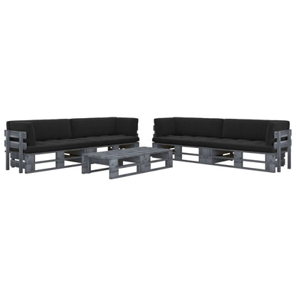 6-Delige Loungeset Pallet Met Kussens Geïmpregneerd Hout Zwart 1