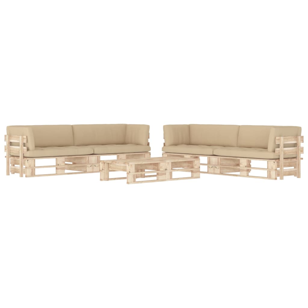 6-Delige Loungeset Pallet Met Kussens Geïmpregneerd Grenenhout Beige 1 Bruin