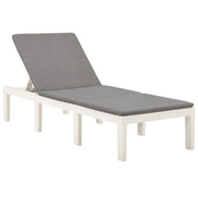 Sun lounger with cushion, white plastic