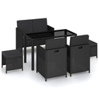 Tuinset poly rattan zwart met kussens