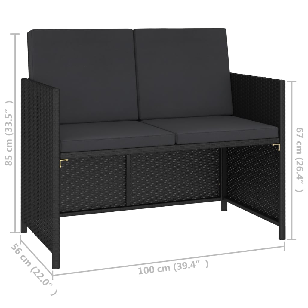 Tuinset Met Kussens Poly Rattan Zwart