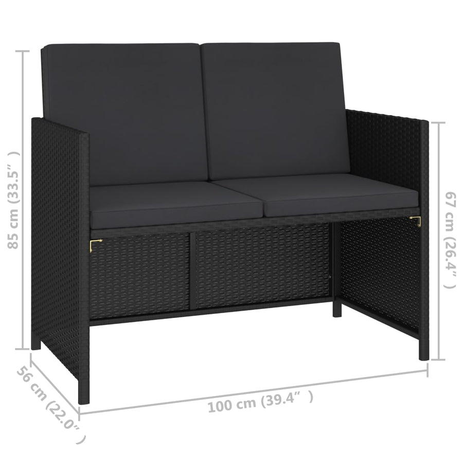Tuinset Met Kussens Poly Rattan Zwart