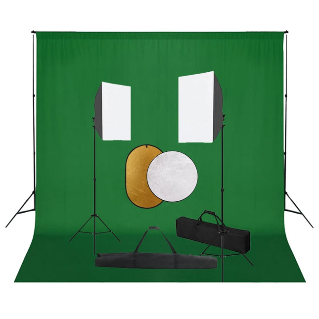 Fotostudioset Met Softboxlampen, Achtergrond En Reflector 300 x 300 cm Groen