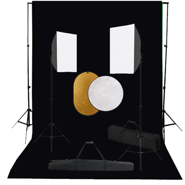 Fotostudioset Met Softboxlampen, Achtergrond En Reflector 300 x 300 cm Zwart