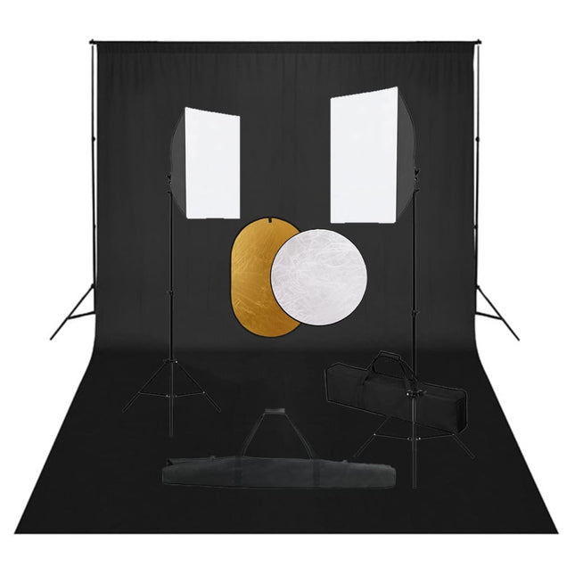 Fotostudioset Met Softboxlampen, Achtergrond En Reflector 500 x 300 cm Zwart