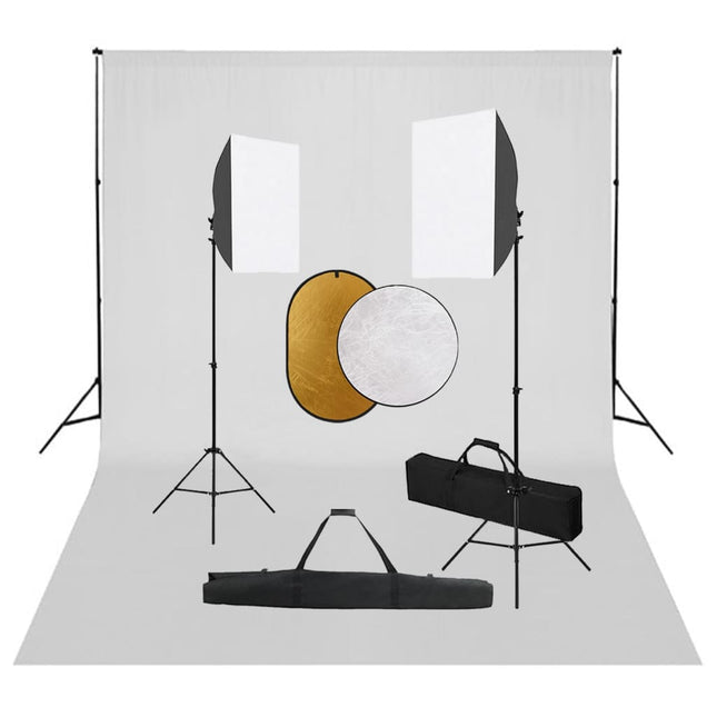 Fotostudioset Met Softboxlampen, Achtergrond En Reflector 1 500 x 300 cm Wit