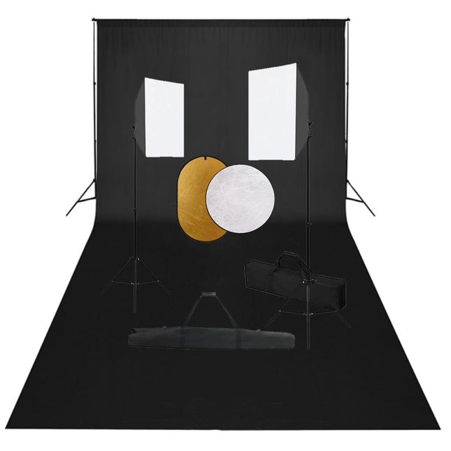 Fotostudioset Met Softboxlampen, Achtergrond En Reflector 600 x 300 cm Zwart