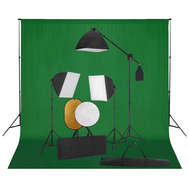 Fotostudioset Met Softboxlampen, Achtergrond En Reflector 300 x 300 cm Groen