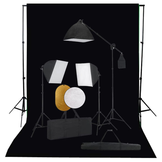 Fotostudioset Met Softboxlampen, Achtergrond En Reflector 300 x 300 cm Zwart