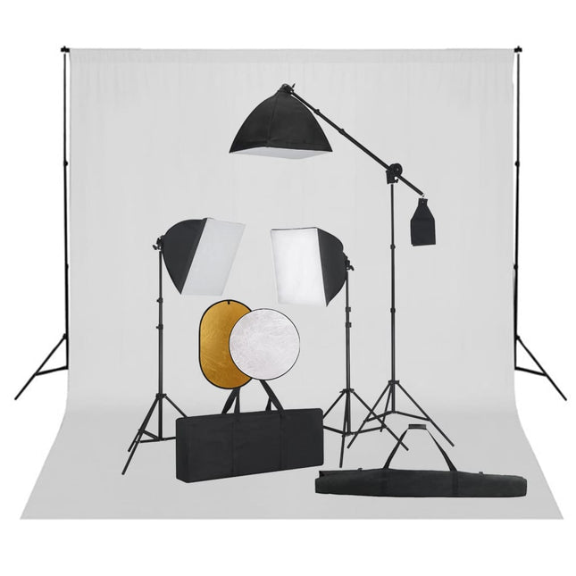 Fotostudioset Met Softboxlampen, Achtergrond En Reflector 300 x 300 cm Wit