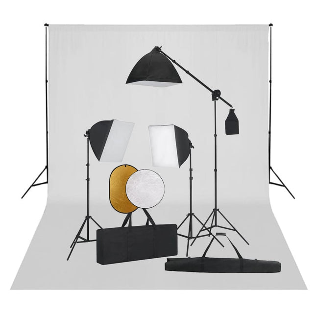 Fotostudioset Met Softboxlampen, Achtergrond En Reflector 500 x 300 cm Wit