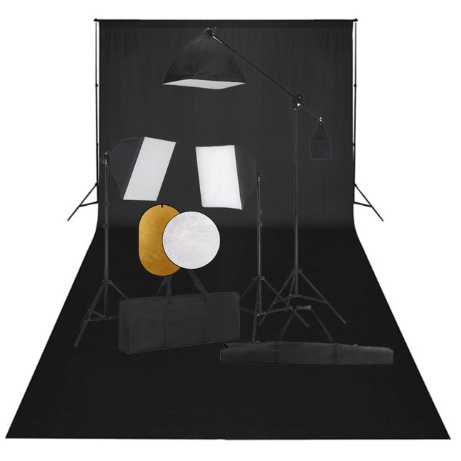 Fotostudioset Met Softboxlampen, Achtergrond En Reflector 600 x 300 cm Zwart