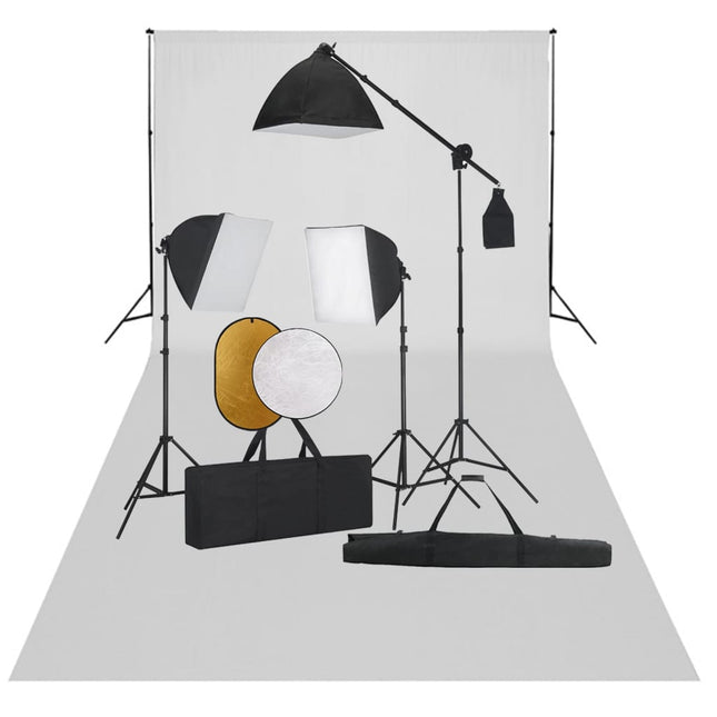 Fotostudioset Met Softboxlampen, Achtergrond En Reflector 600 x 300 cm Wit