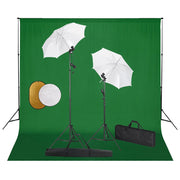 Fotostudioset 300x300 cm groen met lampen en paraplu's