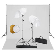 Fotostudioset met lampen paraplu's achtergrond reflector